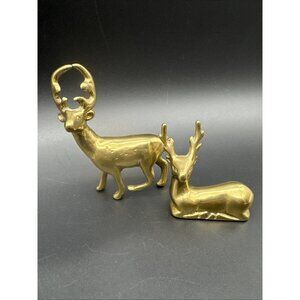 Vintage Buck Deer Solid Brass Mini Figurines Book Case Mantle Den Hunt Decor